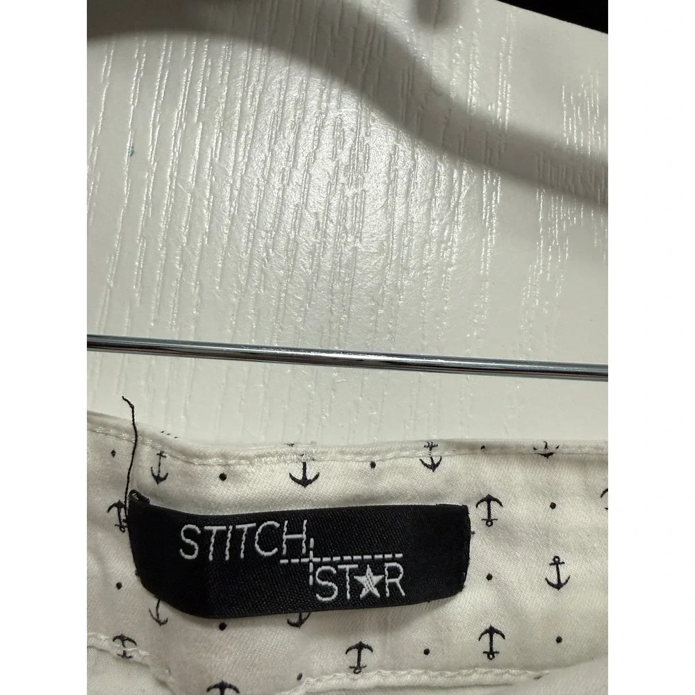 Stitch Star Womens Size 20W White Anchor Print Denim Shorts Casual‎ Nautical